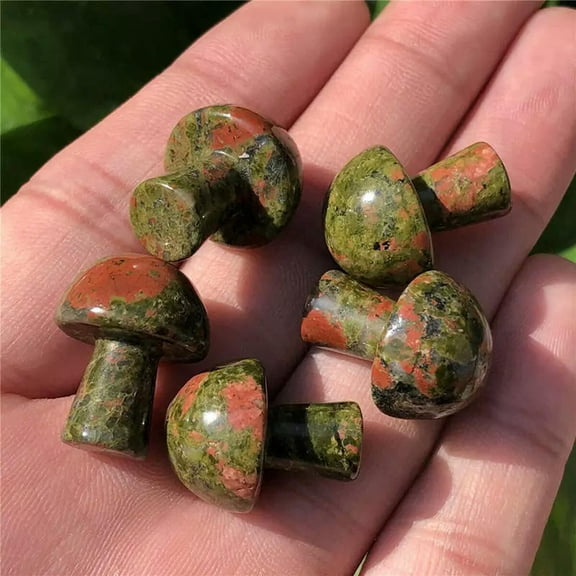 GKNET Natural Rare Unakite Mushroom Crystal Carved Quartz Healing Reiki Gemstone Decor