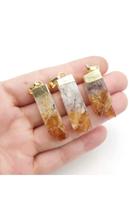 Natural Raw Amethyst Crystal Bullet Pendant Geode Stone Amulet Delicate Jewelry Making-Citrine-Gold-Cuboid