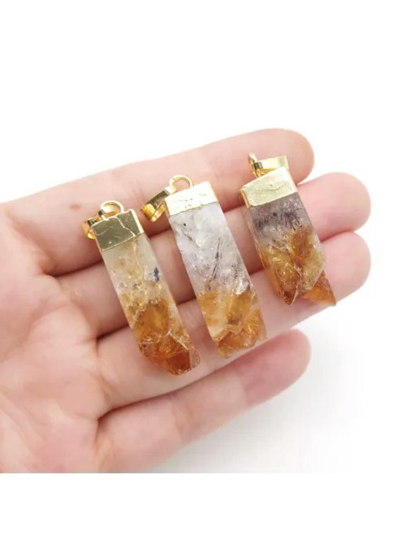 Natural Raw Amethyst Crystal Bullet Pendant Geode Stone Amulet Delicate Jewelry Making-Citrine-Gold-Cuboid