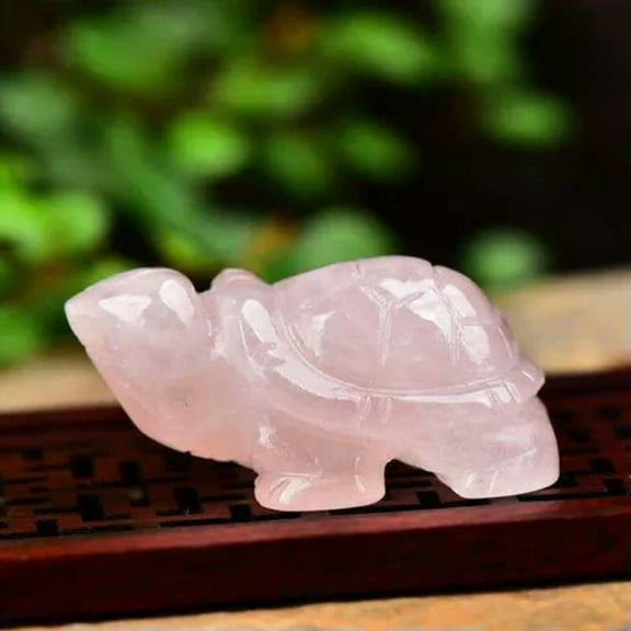 GKNET Natural Raw Colorful Longevity Turtle Quartz Crystal Carved Chakra Rock Stone US-Rose Quartz