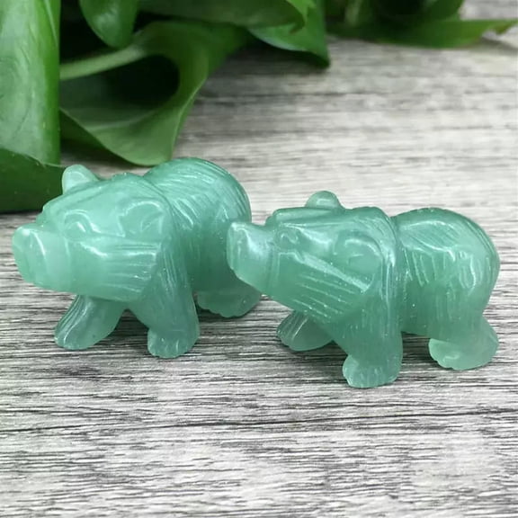 GKNET Natural Raw Green Aventurine Quartz Crystal Carved Polar Bear Polished Sculpture
