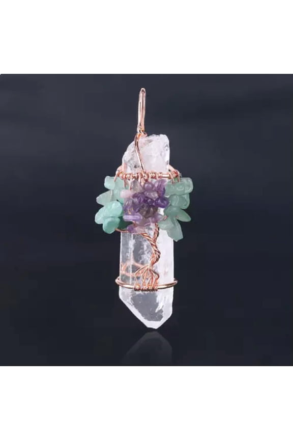 Natural Raw Stone Healing Crystal Wire Wrap Quartz Chakra Pendant-3