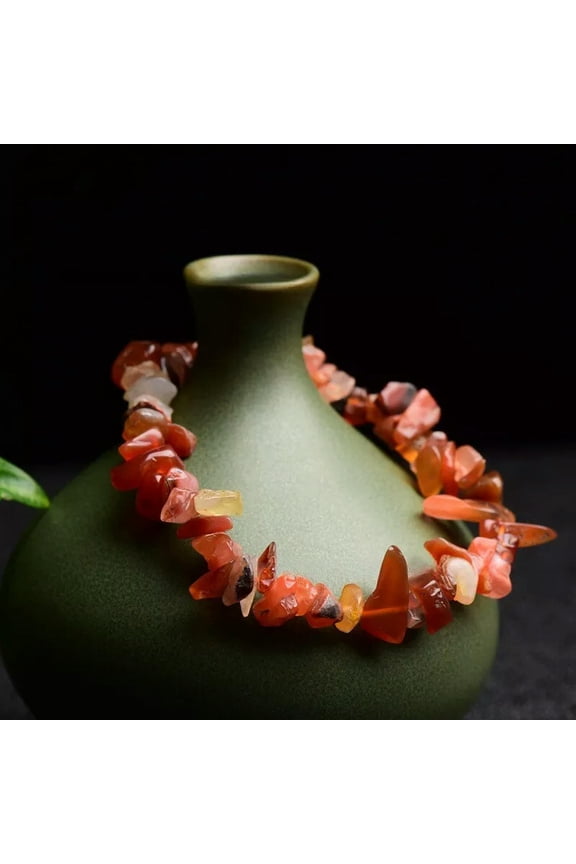 Natural Red Agate Gemstone Quartz Crystal Gravel Stretchy Bracelet Lucky Amulet