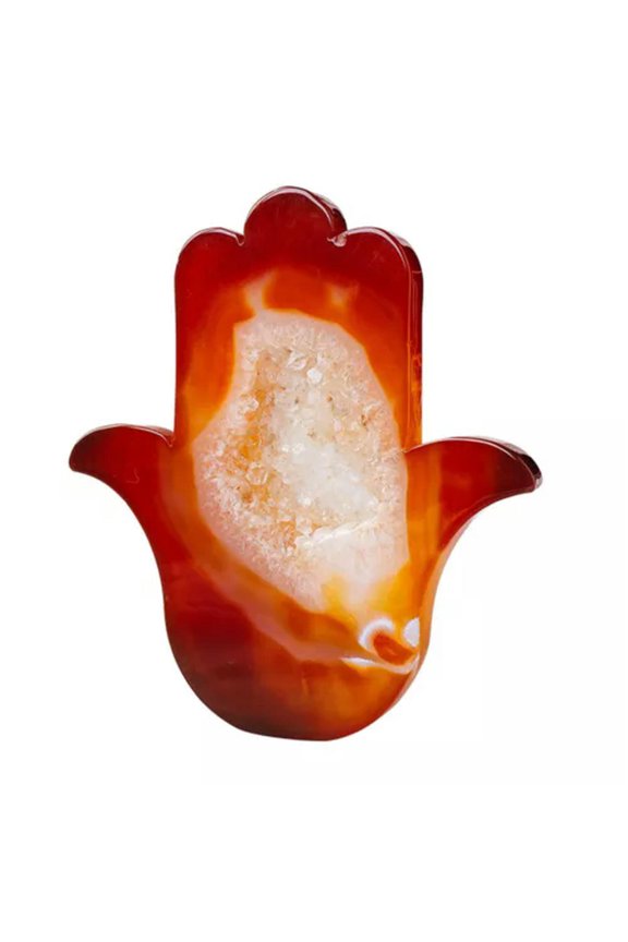 Natural Red Agate Geode Crystal Fatima Hand Carved Healing Ornament-10-11CM