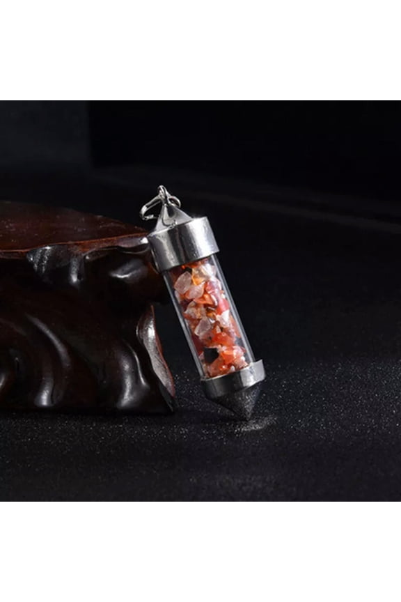 Natural Red Agate Quartz Gravel Drift Bottle Pendulum Pendant Bead Energy Reiki