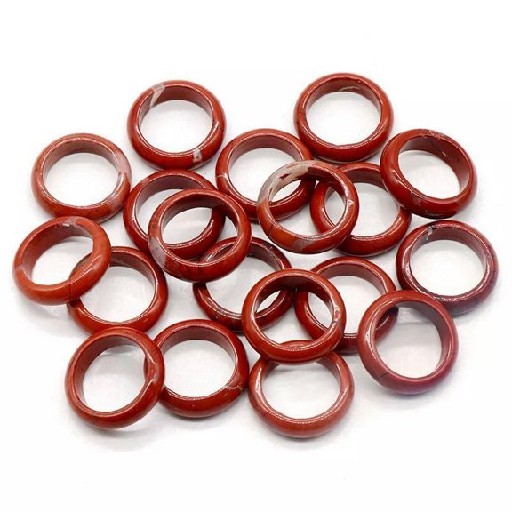 GKNET Natural Red Jasper Quartz Crystal Agate Round Finger Band Rings Healing Gem Gift