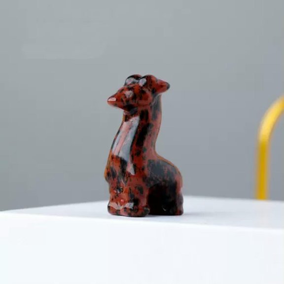 GKNET Natural Quartz Crystal Hand Carved Cute Mini Fawn Energy Figurine Animal Decor-Red Obsidian Stone