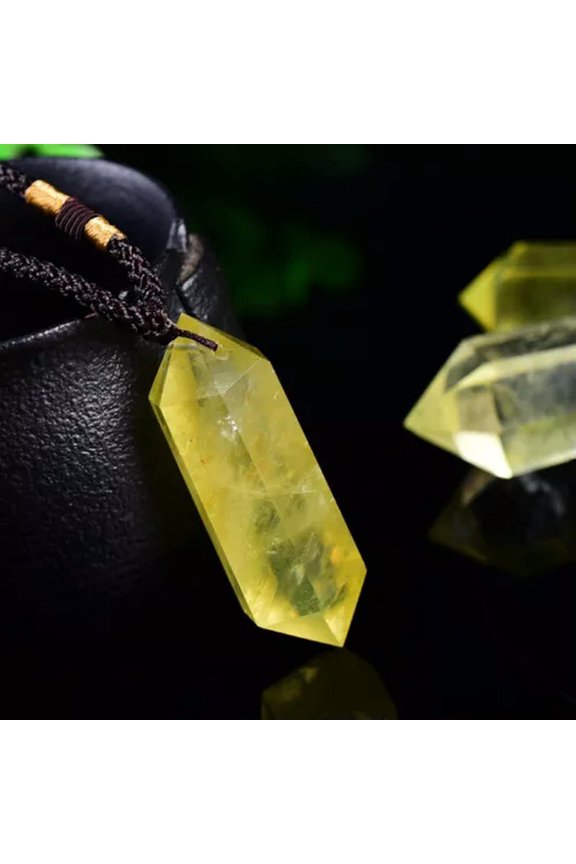 Natural Reiki Mineral Quartz Chakra Crystal Point Wand Obelisk Pendant Necklace-Citrine Quartz-1Pc