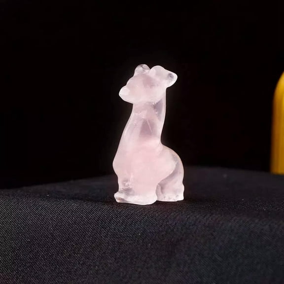 GKNET Natural Pink Rose Quartz Crystal Carved Cute Mini Fawn Healing Figurine Decor