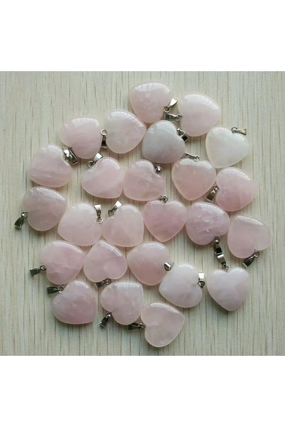 Natural Rose Quartz Stone Love Heart Pendants 50pcs Wholesale for Delicate Jewelry Making