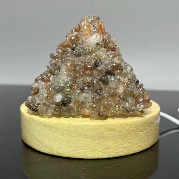 GKNET Natural Rutile Crushed stone pyramid Quartz Crystal USB Night lamp Healing 1PC