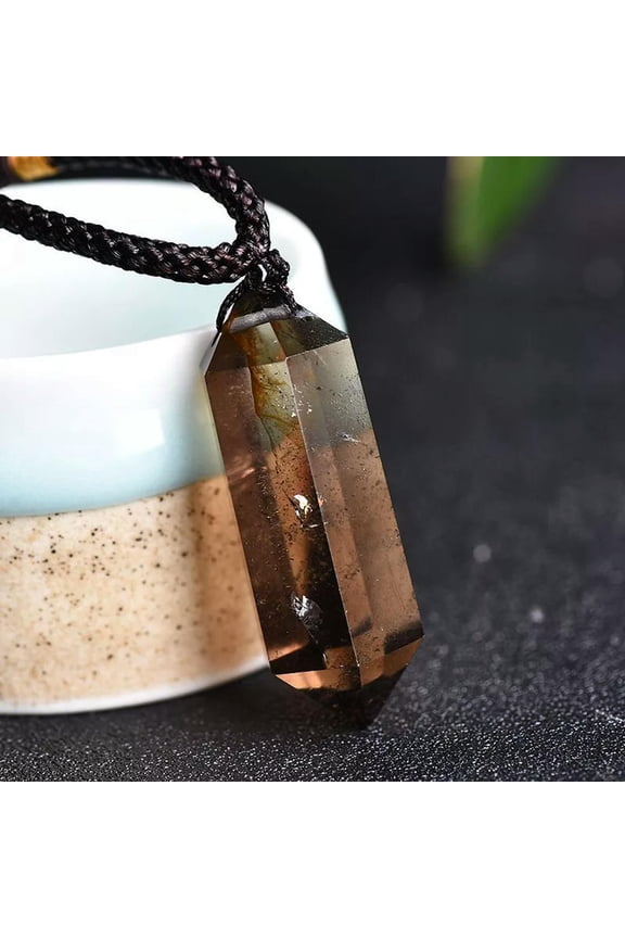 Natural Smoky Quartz Crystal Point Pendant Chakra Healing Stone Amulet Decor US
