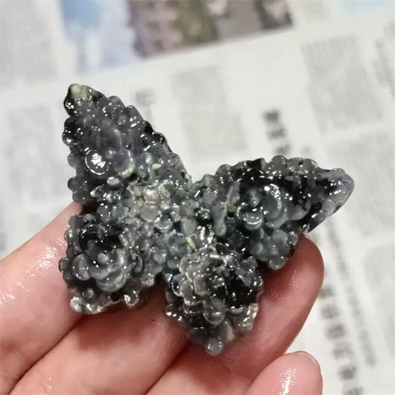 GKNET Natural Spectrolite Carved Butterfly flowers skull Quartz Crystal Skull 1PC