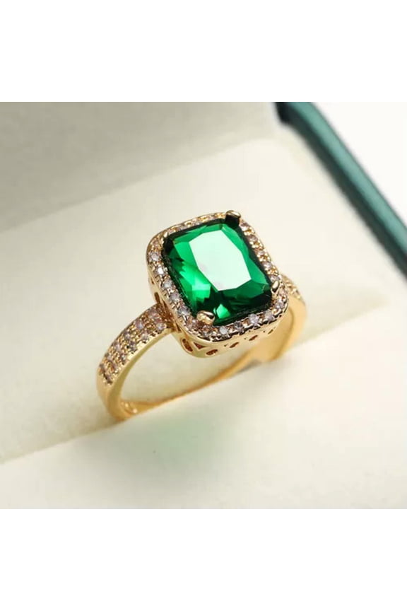Natural Square Green Zircon 18K Gold Plated Rings Women Men Fashion Ring Jewelry-10#