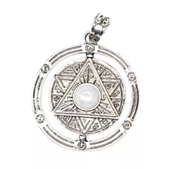GKNET Natural Stone Bead Rotating Hexagram Amulet Pendant Crystal Quartz Necklace-Clear Quartz