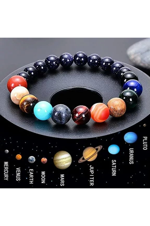 Natural Stone Universe Eight Planet Bracelet Elastic Beads Bangle Men Women Gift