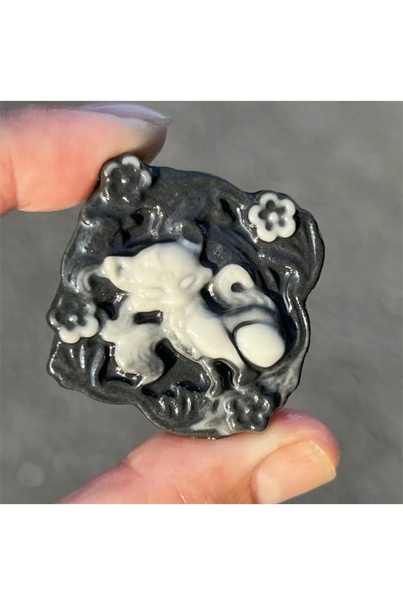 Natural Tai Chi Stone Fox Skull Quartz Crystal Skull Pendant Reiki Healing 1PC