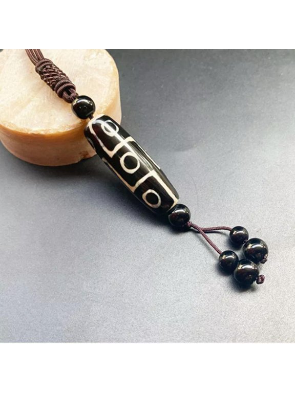 Natural Tibet Agate Jade Dzi Heaven Nine Eye Bead Buddhist Crystal Pendant Decor