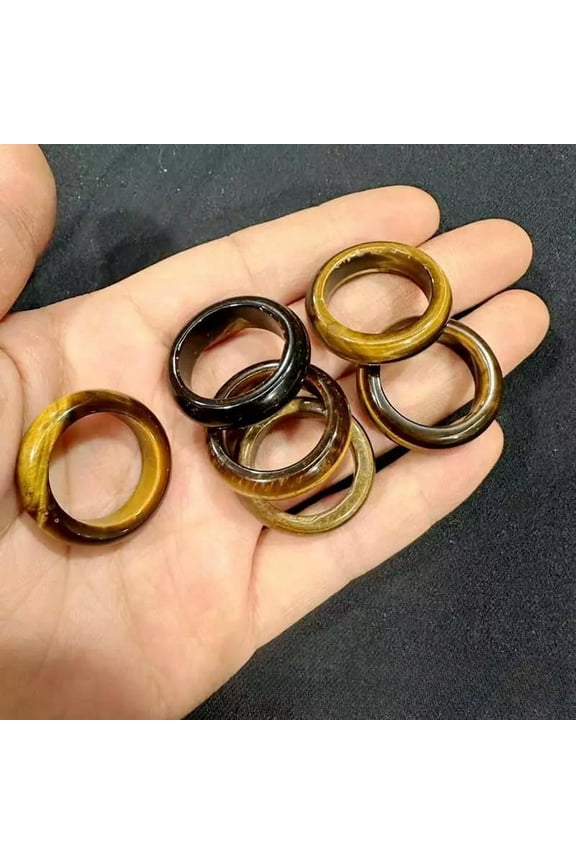 Natural Tiger Eye Stone Quartz Crystal Agate Round Finger Band Rings Reiki Gift