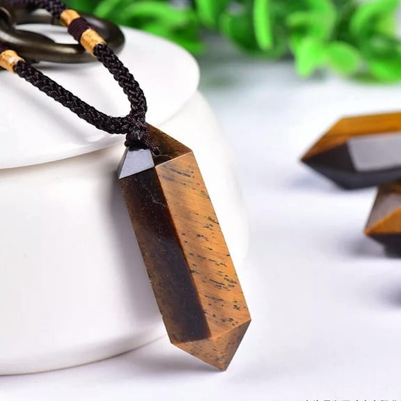 GKNET Natural Tiger's Eye Quartz Crystal Wand Pendant Charms Necklace Reiki Healing