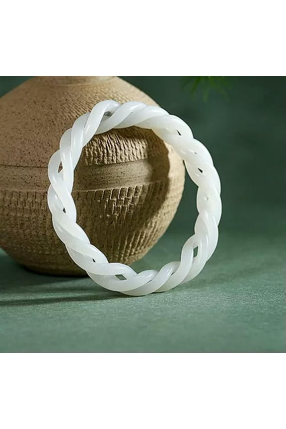 Natural White Jade Bangle Women Lucky Hollow Spiral Twist Bracelet