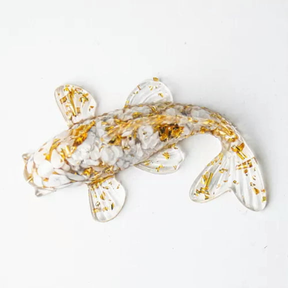 GKNET Natural White Turquoise Quartz Crystal Koi Carved Stone Fish Statue Resin Decor