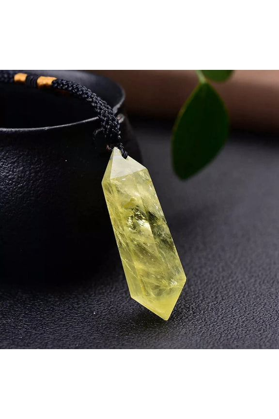 Natural Yellow Citrine Quartz Crystal Point Wand Healing Chakra Stone Necklace