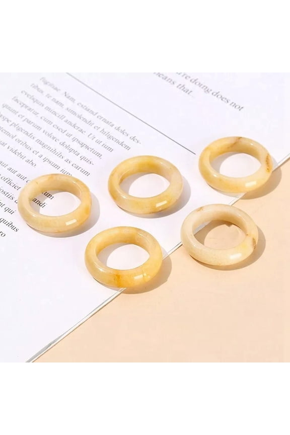 Natural Yellow Jade Stone Quartz Crystal Agate Round Finger Band Rings Healing