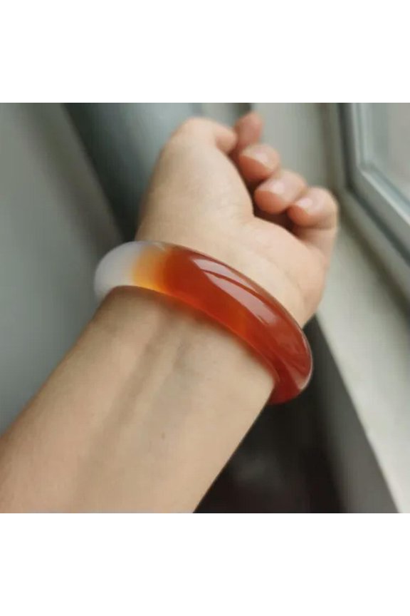 New 56mm-62mm Beautiful Natural Red White Jade Agate chalcedony Bangle Bracelet-58mm