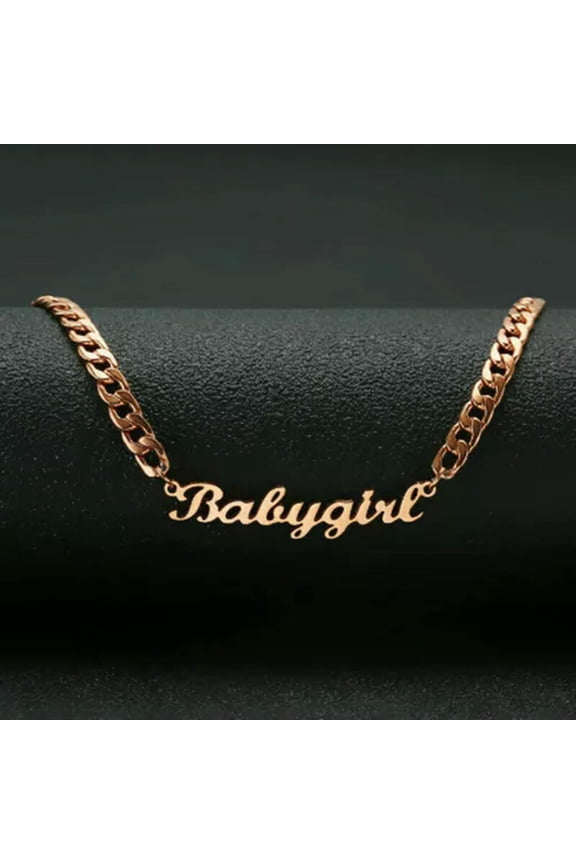 New Personalized Custom Name Stainless Steel Cuban Curb Chain Engraving Necklace-Rose Gold