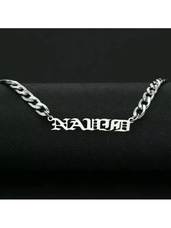New Personalized Custom Name Stainless Steel Cuban Curb Chain Engraving Necklace-Silver