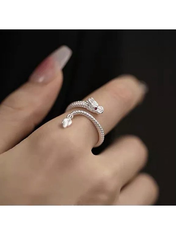 New Waterproof Cool Trendy Gold Plated Copper Dragon Adjustable Tail Ring Uni-Silver-