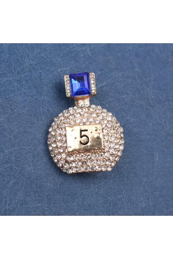 No.5 Perfume Bottle Brooch Rhinestone Fashion Sparkling Pin Women's Accessories-blue