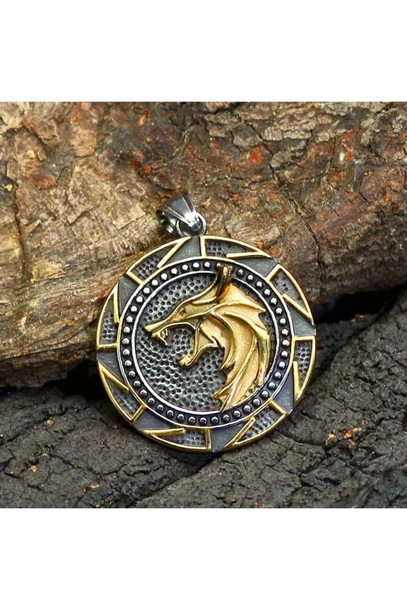 Norse Viking Gold Wolf Head Pendant Necklace Men's Stainless Steel Delicate Jewelry Gift