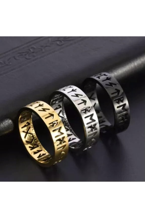 Norse Viking Rune Band Ring Stainless Steel Delicate Jewelry Men Women Size 7-12 Gift-9-Silver