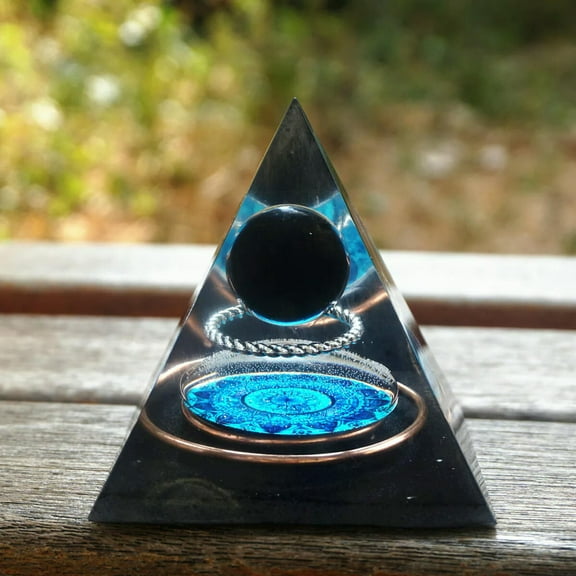 GKNET Obsidian Sphere Orgone Pyramid Chakra Energy Crystal Healing Orgonite EMF Gift