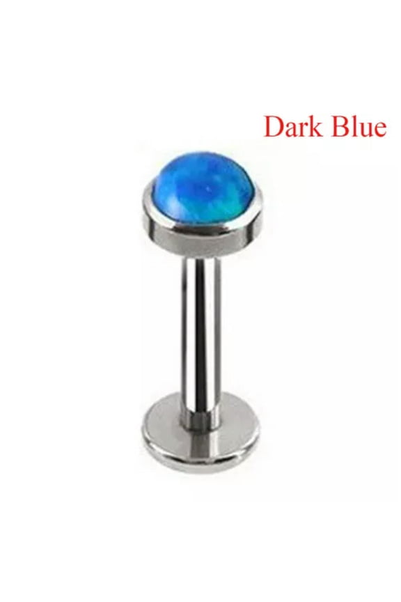 Opal labret Lip Ring Helix Earring Monroe Internally Thread Body Piercings Ring-Dark Blue-16g (1.2 mm)