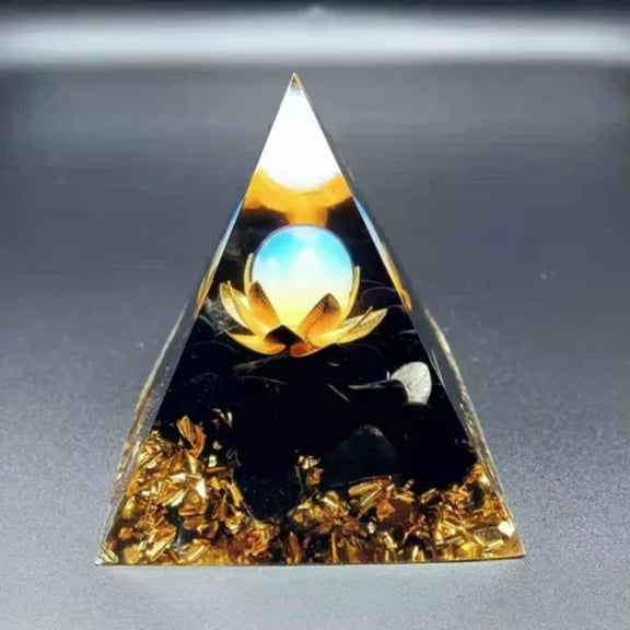 GKNET Orgone Pyramid Natural Crystal Orgonite Copper Flower Reiki Healing Meditation-Opal+Obsidian