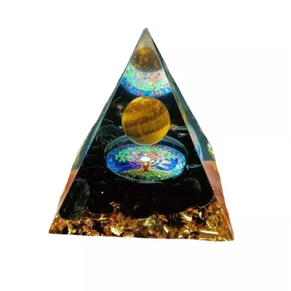 GKNET Orgone Pyramid Tiger's Eye crystal With ObsidianReiki Healing Chakra Meditation