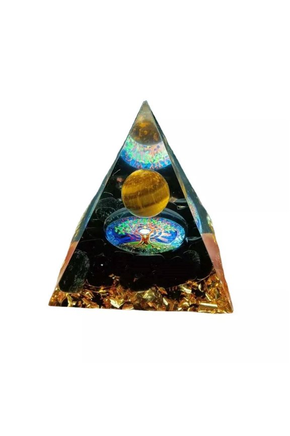 Orgone Pyramid Tiger's Eye crystal With ObsidianReiki Healing Chakra Meditation