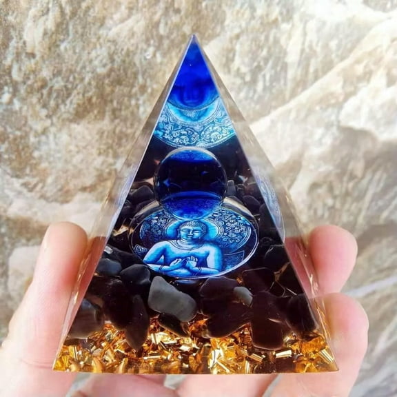GKNET Orgonite Pyramid Obsidian Buddhism Chakra Reiki Healing Meditation Orgone
