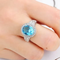 GKNET Oval Light Blue Crystal Ring 925 Sterling Silver Rings Women Fashion Jewelry-6