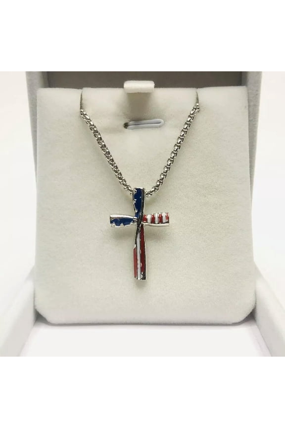 Patriotic American Flag Cross Necklace Perfect Delicate Jewelry Gift
