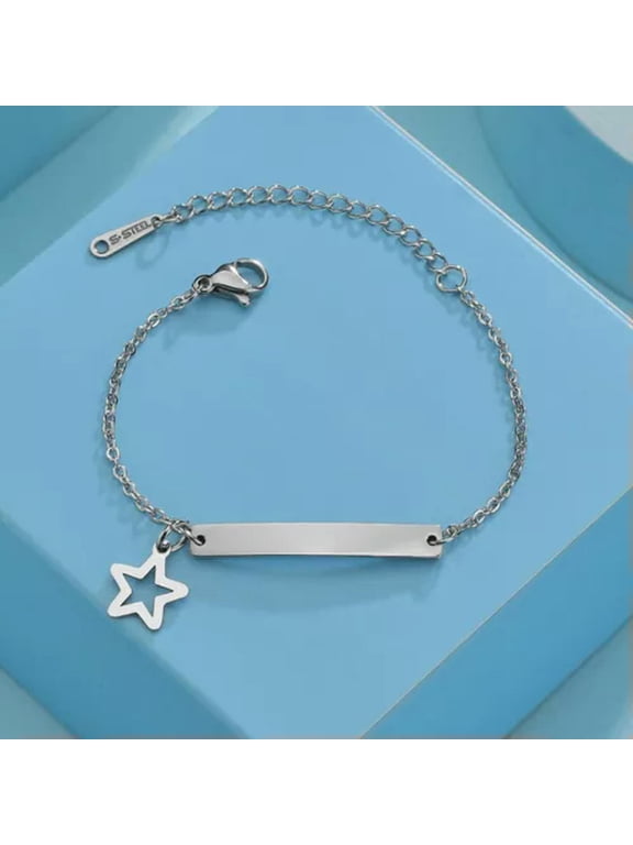 Personalised Custom Name Stainless Steel Bracelet Child Bangle Birthday Gift New-Star-No words