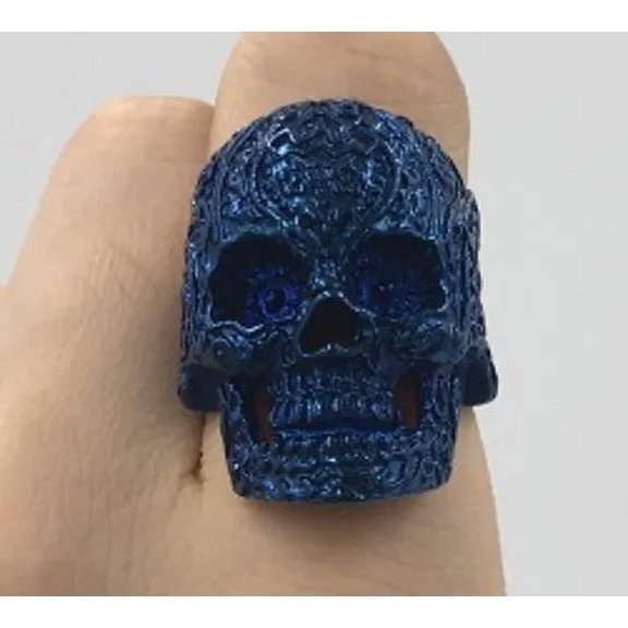 GKNET Personality Pattern Skull Head Stainless Steel Rings Size 7-13-11-Blue