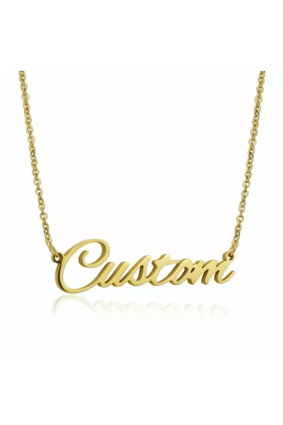 Personalized Custom Name Date Pendant Necklace Stainless Steel Chain Choker Gift-Gold