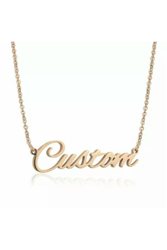 Personalized Custom Name Date Pendant Necklace Stainless Steel Chain Choker Gift-Rose gold
