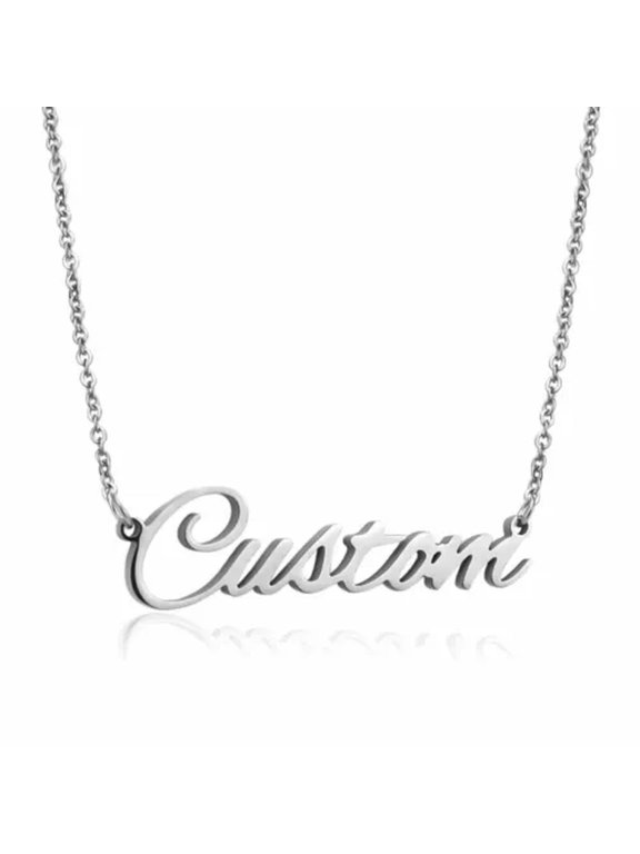 Personalized Custom Name Date Pendant Necklace Stainless Steel Chain Choker Gift-Silver