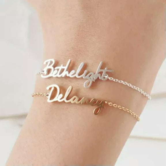 GKNET Personalized DIY Handwriting Custom Name Stainless Steel Bracelet Valentine Gift-Rose Gold