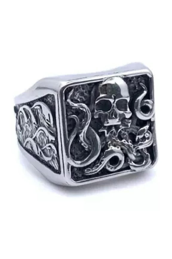 Personalized Retro Death Gothic Rose Skull Head Stainless Steel Ring Size 7-13